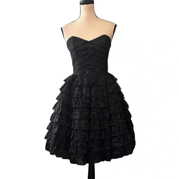 Vintage Betsey Johnson Evening Sheer Lace Velvet Ribbon Bows Goth Cupcake Dress - Picture 4 of 12